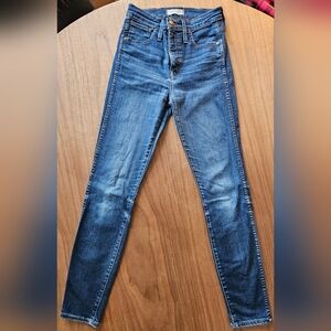 Madewell women's 10" high-rise skinny jeans, medium blue distressed wash, size25